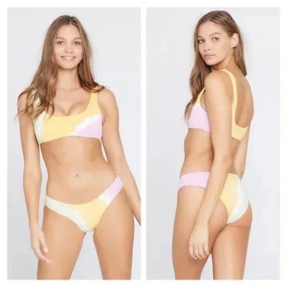 L*Space Lizzie Bikini Top Sandy Bottoms Diangonal Sunburst Tie Dye - Picture 4 of 6